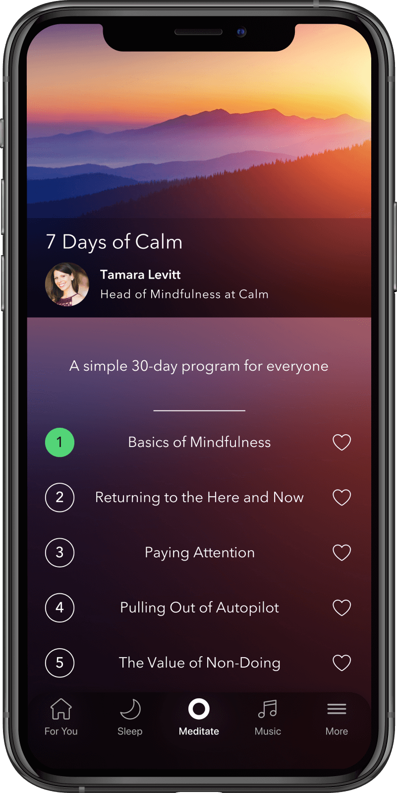 Screenshot of the Calm mobile app